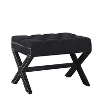 Iconic Home Paige Tufted Linen Ottoman Bench X-Frame 