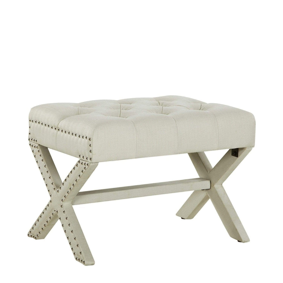 Iconic Home Paige Tufted Linen Ottoman Bench X-Frame 