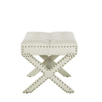 Iconic Home Paige Tufted Linen Ottoman Bench X-Frame 