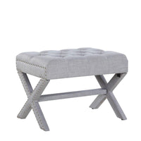 Iconic Home Paige Tufted Linen Ottoman Bench X-Frame 