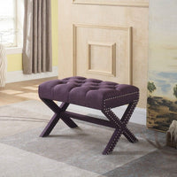 Iconic Home Paige Tufted Linen Ottoman Bench X-Frame Plum