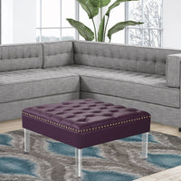 Iconic Home Pierre Faux Leather Square Ottoman Center Table Purple