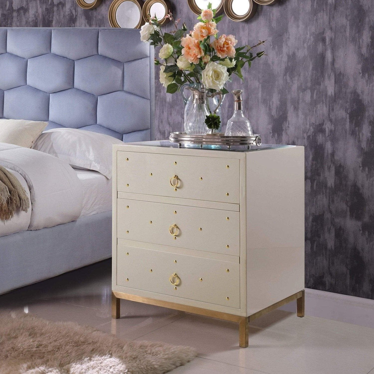 Iconic Home Prato Nightstand | End Side Table Beige
