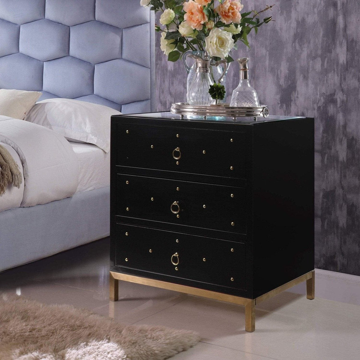 Iconic Home Prato Nightstand | End Side Table Black