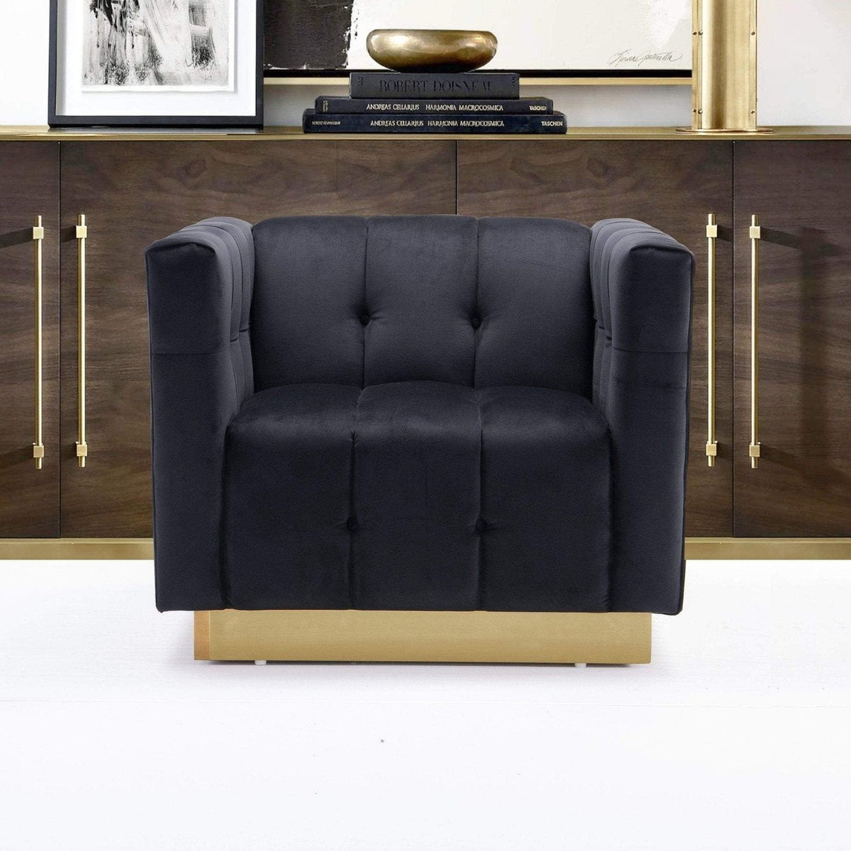 Iconic Home Primavera Button Tufted Velvet Club Chair Black