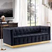 Iconic Home Primavera Velvet Sofa Button Tufted Upholstered Design Black