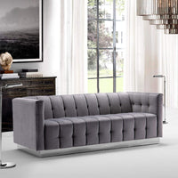 Iconic Home Primavera Velvet Sofa Button Tufted Upholstered Design Grey