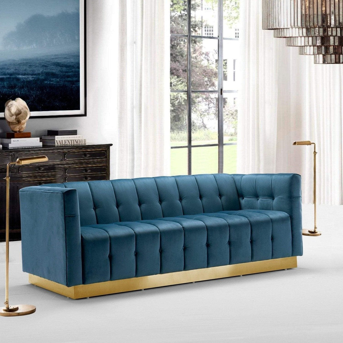 Iconic Home Primavera Velvet Sofa Button Tufted Upholstered Design Teal