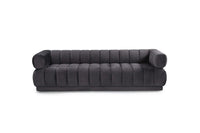 Iconic Home Quebec Sofa Velvet Upholstered Vertical Channel-Quilted Shelter Arm Tufted Design 