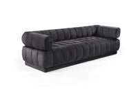 Iconic Home Quebec Sofa Velvet Upholstered Vertical Channel-Quilted Shelter Arm Tufted Design 