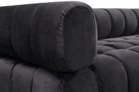 Iconic Home Quebec Sofa Velvet Upholstered Vertical Channel-Quilted Shelter Arm Tufted Design 