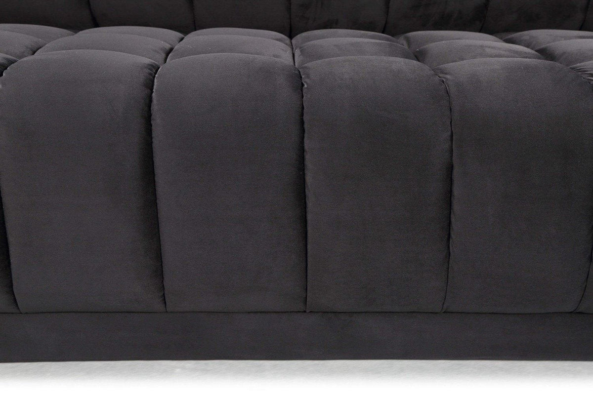 Iconic Home Quebec Sofa Velvet Upholstered Vertical Channel-Quilted Shelter Arm Tufted Design 