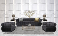 Iconic Home Quebec Sofa Velvet Upholstered Vertical Channel-Quilted Shelter Arm Tufted Design 