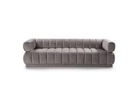 Iconic Home Quebec Sofa Velvet Upholstered Vertical Channel-Quilted Shelter Arm Tufted Design 