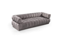 Iconic Home Quebec Sofa Velvet Upholstered Vertical Channel-Quilted Shelter Arm Tufted Design 