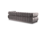 Iconic Home Quebec Sofa Velvet Upholstered Vertical Channel-Quilted Shelter Arm Tufted Design 