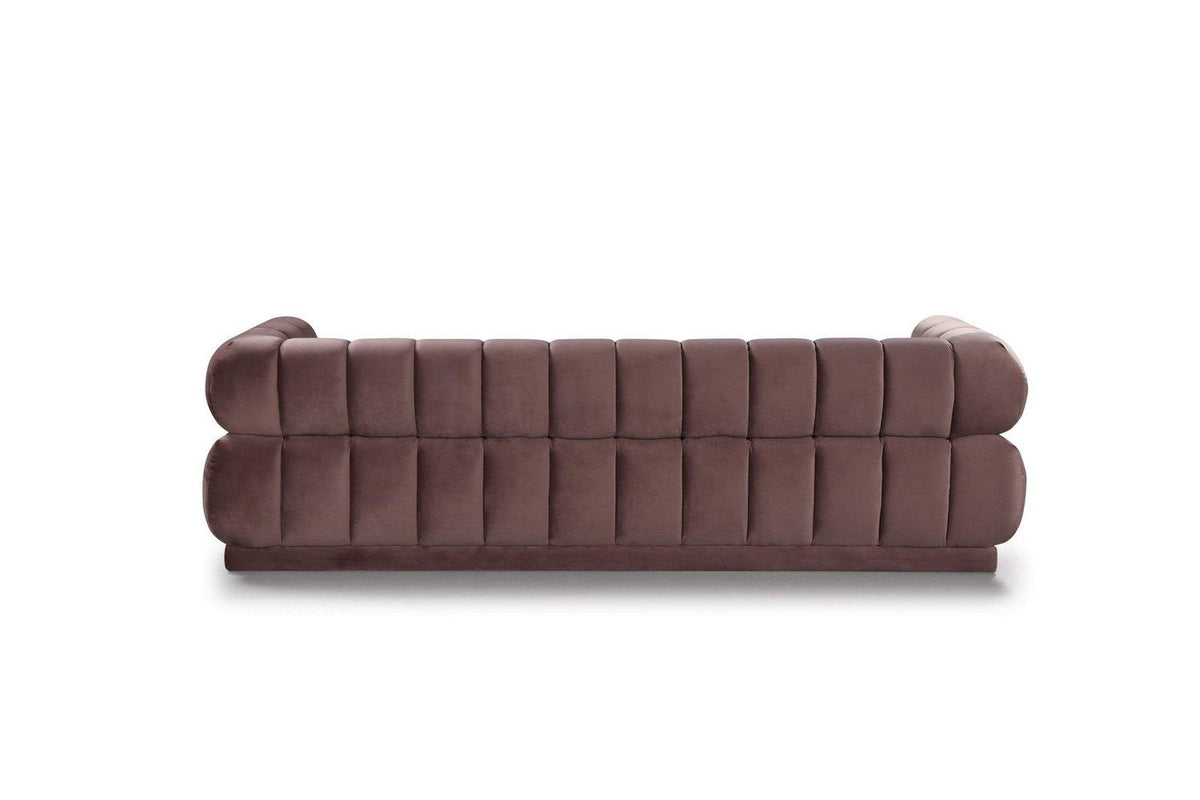 Iconic Home Quebec Sofa Velvet Upholstered Vertical Channel-Quilted Shelter Arm Tufted Design 