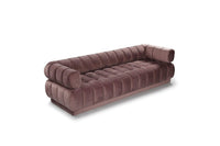 Iconic Home Quebec Sofa Velvet Upholstered Vertical Channel-Quilted Shelter Arm Tufted Design 