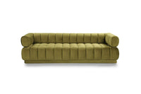 Iconic Home Quebec Sofa Velvet Upholstered Vertical Channel-Quilted Shelter Arm Tufted Design 