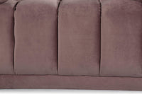 Iconic Home Quebec Sofa Velvet Upholstered Vertical Channel-Quilted Shelter Arm Tufted Design 