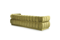 Iconic Home Quebec Sofa Velvet Upholstered Vertical Channel-Quilted Shelter Arm Tufted Design 