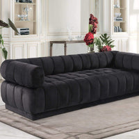 Iconic Home Quebec Sofa Velvet Upholstered Vertical Channel-Quilted Shelter Arm Tufted Design Black