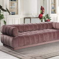 Iconic Home Quebec Sofa Velvet Upholstered Vertical Channel-Quilted Shelter Arm Tufted Design Blush