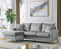 Iconic Home Queenstown Modular Chaise Velvet Sectional Sofa Grey