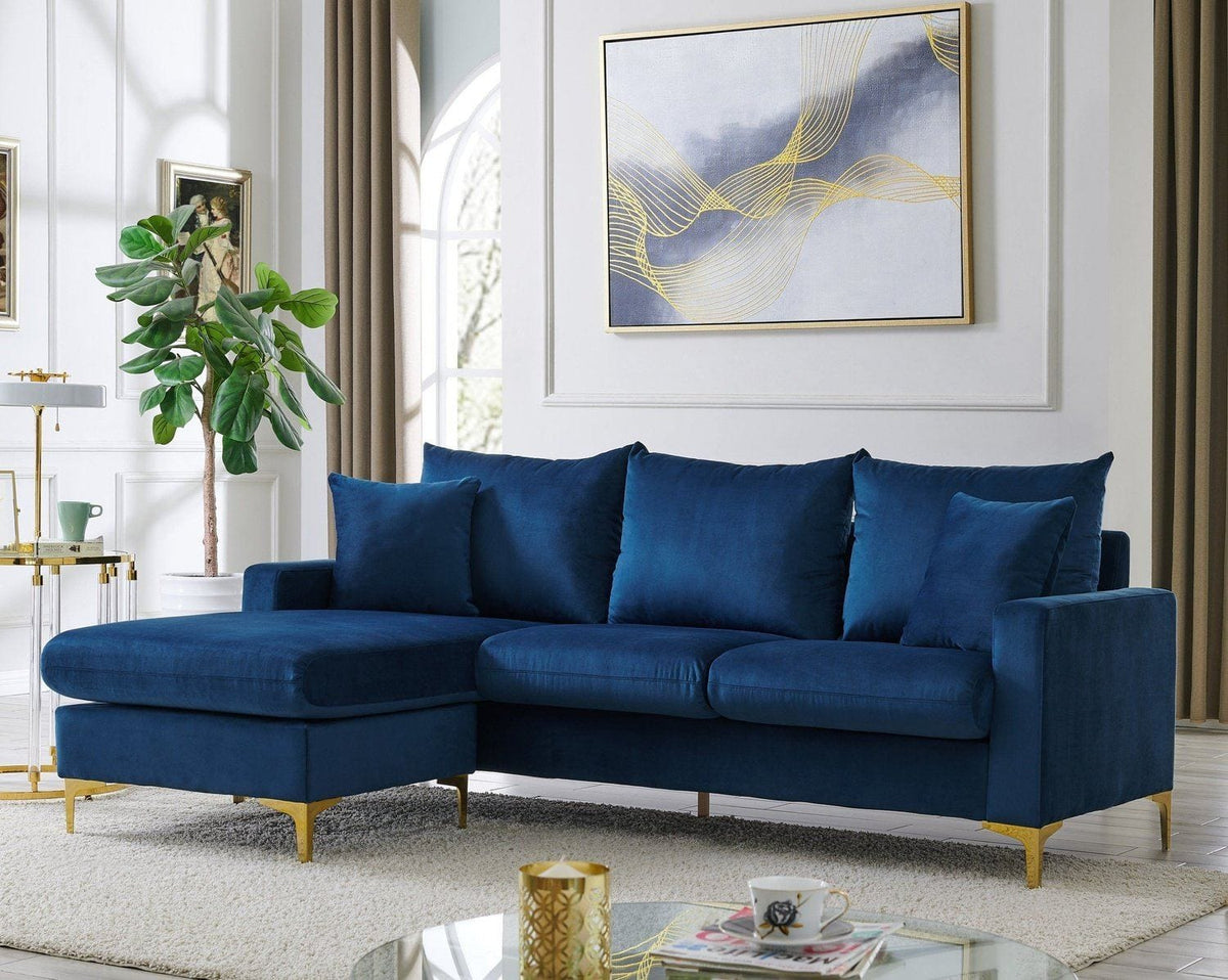 Iconic Home Queenstown Modular Chaise Velvet Sectional Sofa Navy