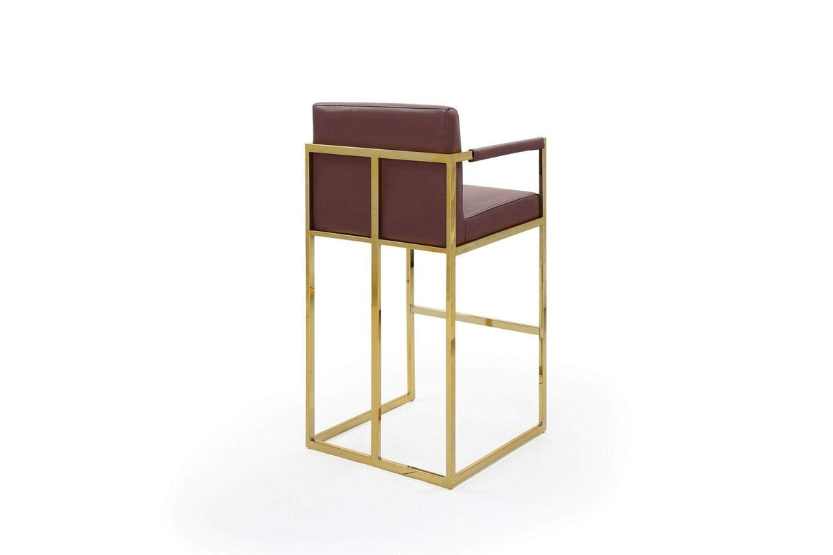 Iconic Home Quest Faux Leather Bar Stool Chair Gold Base 
