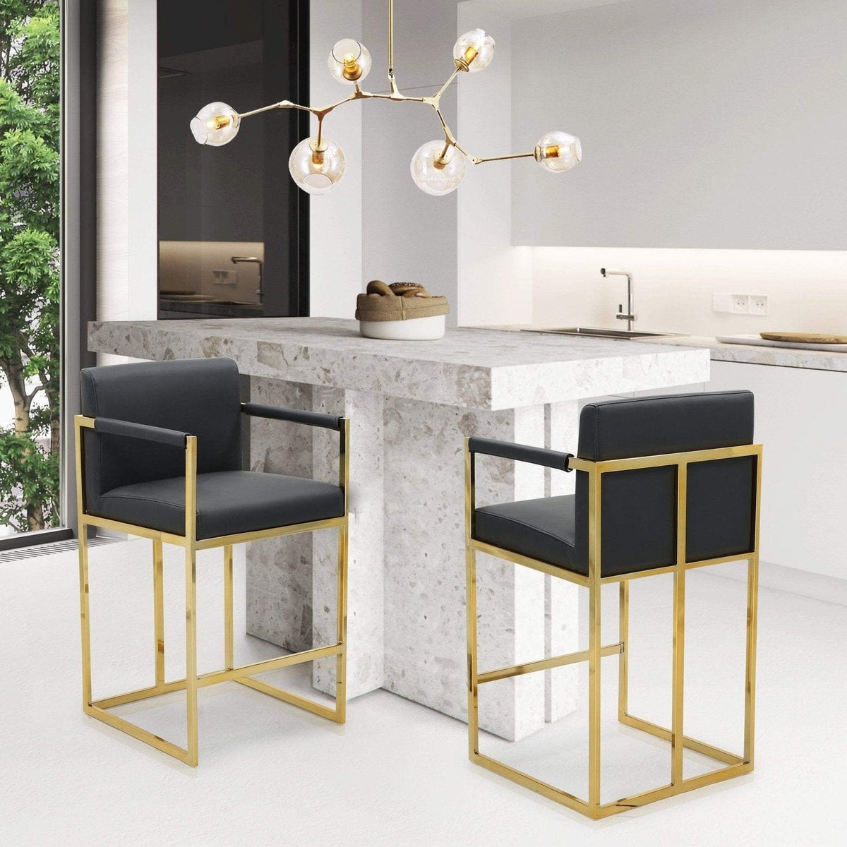 Iconic Home Quest Faux Leather Counter Stool Chair Gold Base Black