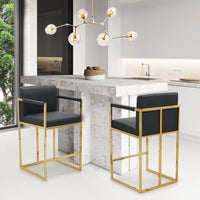 Iconic Home Quest Faux Leather Counter Stool Chair Gold Base Black