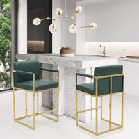 Iconic Home Quest Faux Leather Counter Stool Chair Gold Base Green