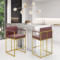 Iconic Home Quest Faux Leather Counter Stool Chair Gold Base Wine
