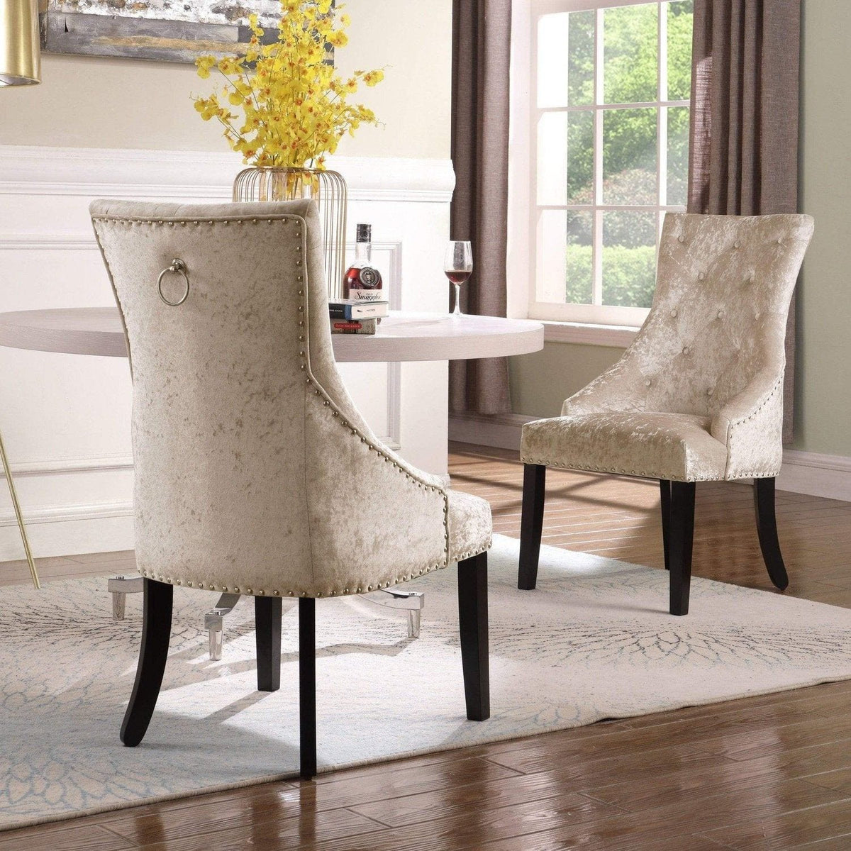 Iconic Home Raizel Tufted Velvet Dining Chair Set of 2 Taupe
