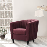Iconic Home Riviera Channel Quilted Velvet Accent Chair Purple