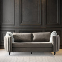 Iconic Home Riviera Velvet Sofa Espresso Brown Wood Legs Grey