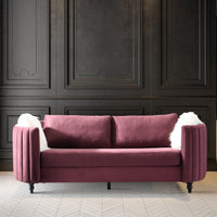 Iconic Home Riviera Velvet Sofa Espresso Brown Wood Legs Purple