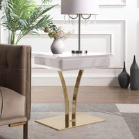 Iconic Home Rochelle Side End Table With Self Closing Drawer Beige