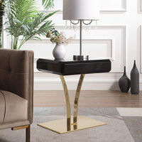 Iconic Home Rochelle Side End Table With Self Closing Drawer Black