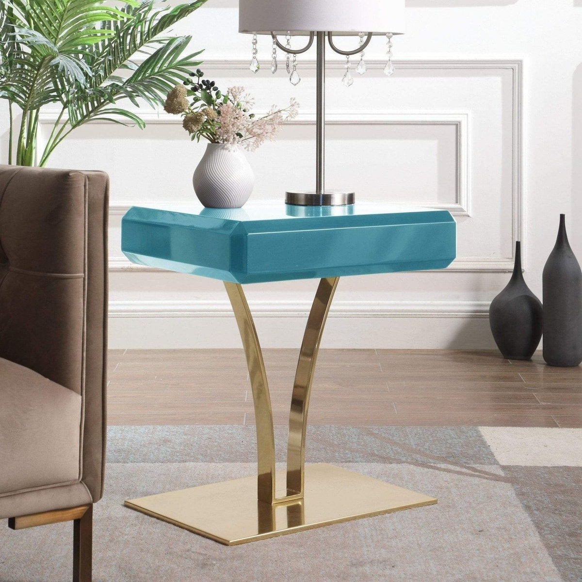 Iconic Home Rochelle Side End Table With Self Closing Drawer Green