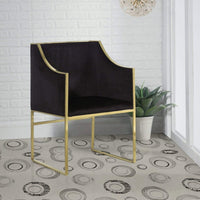 Iconic Home Rowan Velvet Accent Chair Brass Metal Frame Black