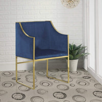 Iconic Home Rowan Velvet Accent Chair Brass Metal Frame Navy