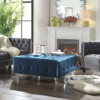 Iconic Home Sampson Tufted Velvet Coffee Table Ottoman Blue