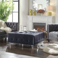 Iconic Home Sampson Tufted Velvet Coffee Table Ottoman Grey