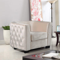 Iconic Home Saratov Button Tufted Velvet Club Chair Beige