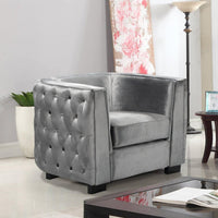 Iconic Home Saratov Button Tufted Velvet Club Chair Grey