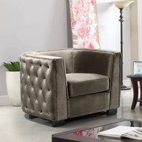 Iconic Home Saratov Button Tufted Velvet Club Chair Taupe