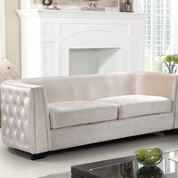 Iconic Home Saratov Button Tufted Velvet Sofa Beige