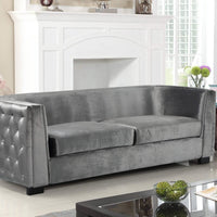 Iconic Home Saratov Button Tufted Velvet Sofa Grey